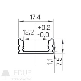   LED profil 2000 mm (matt fedlappal, rögzítővel és végzáróval)