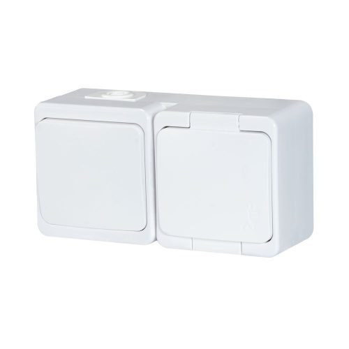 Single splash-proof socket with flap in product color s/m 2p+Z 16A, 250V IP44 + Single-pole switch s/m 10A, 250V IP44 (GWN-S)