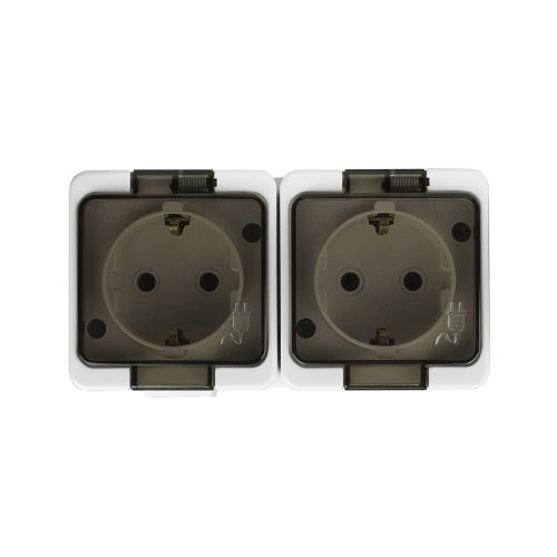 Double splash-proof socket with smoked flap s/m 2p+Z 16A, 250V, SCHUKO IP44 (NT-7SL)