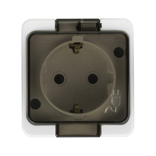 Single splash-proof socket with smoked flap s/m 2p+Z 16A, 250V, SCHUKO IP44 (NT-17SL)