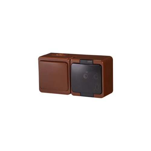 Single splash-proof socket with smoked flap s/m 2p+Z 16A, 250V SCHUKO IP44 + Single-pole switch s/m 10A, 250V IP44 (GWN-17SL)