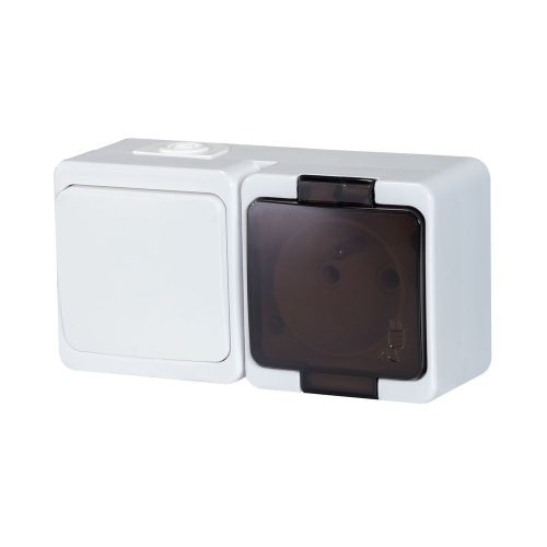 Single splash-proof socket with smoked flap s/m 2p+Z 16A, 250V IP44 + Single-pole switch s/m 10A, 250V IP44 (GWN-SL)