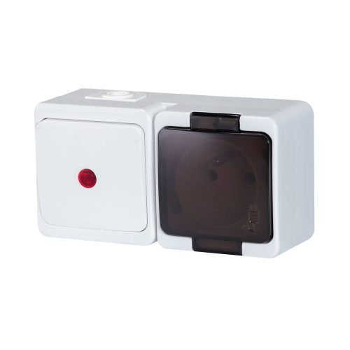 Single splash-proof socket with smoked flap s/m 2p+Z 16A, 250V IP44 + Single-pole switch s/m 10A, 250V IP44, iluminated (GWN-SL/S)