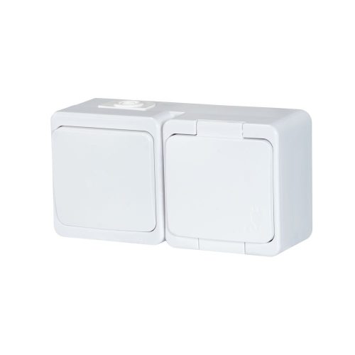 Single splash-proof socket with flap in product color s/m 2p+Z 16A, 250V SCHUKO IP44 + Single-pole switch s/m 10A, 250V IP44 (GWN-17S)