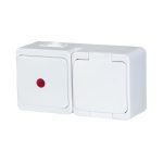 Single splash-proof socket with flap in product color s/m 2p+Z 16A, 250V SCHUKO IP44 + Single-pole switch s/m 10A, 250V IP44, iluminated (GWN-17S/S)
