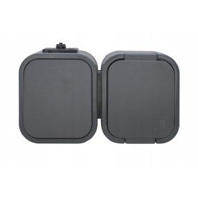   Egypólusú kapcsoló + földelt aljzat, fedővel, IP54 - szürke (GWN-B2)