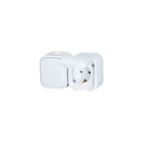   Single splash-proof socket with flap in product color + switch s/m 2p+Z 16A, 250V IP54 (GWN-17B2 BIAŁE)