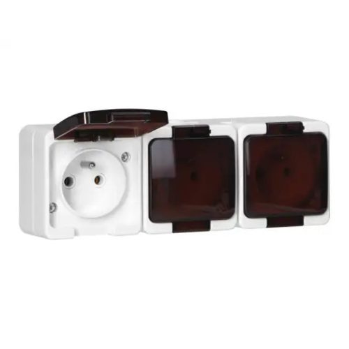 Triple splash-proof socket with smoked flap s/m 3p+Z 16A, 250V IP44 (NT-316)