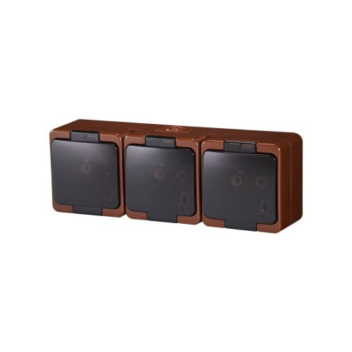 Triple splash-proof socket with smoked flap s/m 3p+Z 16A, 250V, SCHUKO IP44 (NT-317)