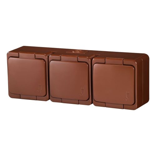 Triple splash-proof socket with flap in product color s/m 3p+Z 16A, 250V, SCHUKO IP44 (NT-317)