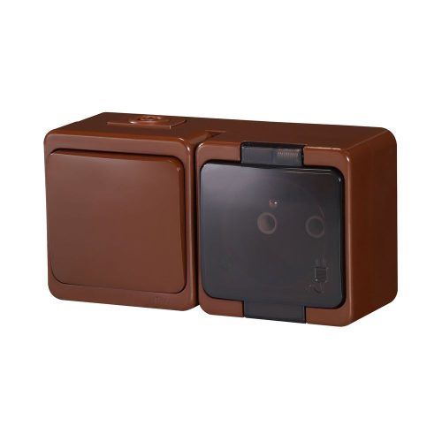 Single splash-proof socket with smoked flap s/m 2p+Z 16A, 250V IP44 + Single-pole switch s/m 10A, 250V IP44 (GWN-SL)