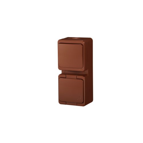 Single splash-proof socket with flap in product color s/m 2p+Z 16A, 250V IP44 + Single-pole switch s/m 10A, 250V IP44, vertical (GWN-S/P)