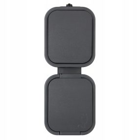   Egypólusú kapcsoló + földelt aljzat, fedővel IP54, függőleges - szürke-fekete (GWN-B2/P)