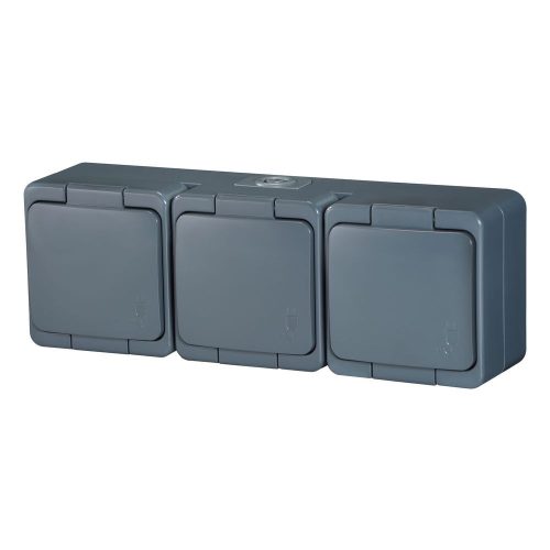 Triple splash-proof socket with flap in product color s/m 3p+Z 16A, 250V IP44 (NT-316)