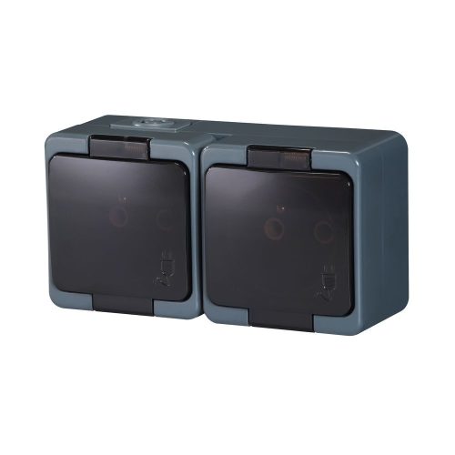 Double splash-proof socket with smoked flap s/m 2p+Z 16A, 250V IP44 (NT-6SL)