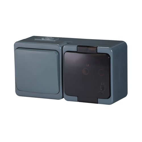 Single splash-proof socket with smoked flap s/m 2p+Z 16A, 250V IP44 + Single-pole switch s/m 10A, 250V IP44 (GWN-SL)