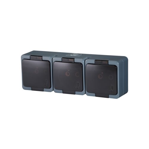 Triple splash-proof socket with smoked flap s/m 3p+Z 16A, 250V, SCHUKO IP44 (NT-317)