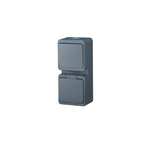 Single splash-proof socket with flap in product color s/m 2p+Z 16A, 250V IP44 + Single-pole switch s/m 10A, 250V IP44, vertical (GWN-S/P)