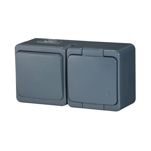Single splash-proof socket with flap in product color s/m 2p+Z 16A, 250V SCHUKO IP44 + Single-pole switch s/m 10A, 250V IP44 (GWN-17S)