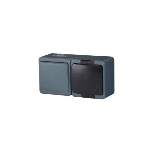 Single splash-proof socket with smoked flap s/m 2p+Z 16A, 250V SCHUKO IP44 + Single-pole switch s/m 10A, 250V IP44 (GWN-17SL)