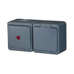 Single splash-proof socket with flap in product color s/m 2p+Z 16A, 250V SCHUKO IP44 + Single-pole switch s/m 10A, 250V IP44, iluminated (GWN-17S/S)