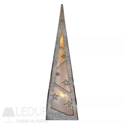 LED piramis, fa, 36 cm, 2x AA, beltéri, meleg fehér, időzítő