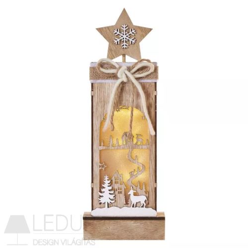 LED dekoráció, fa – téli tájkép, 34 cm, 2x AA, beltéri, meleg fehér, időzítő