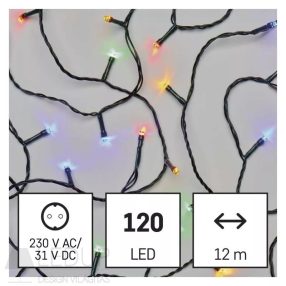 LED karácsonyi fényfüzér, 12 m, kültéri és beltéri, többszínű, időzítő   LED karácsonyi fényfüzér, 12 m, kültéri és beltéri, többszínű, időzítő