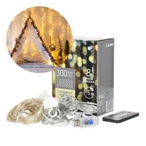 Függönyfény 300 mikro LED-del, távirányítóval, 8 funkcióval   Függönyfény 300 mikro LED-del, távirányítóval, 8 funkcióval