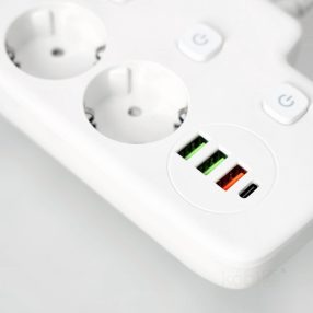 Extension cord KOBI LINEA PRO FL 2 sockets+3USB/1USB-C/0,2m white Kobi   Extension cord KOBI LINEA PRO FL 2 sockets+3USB/1USB-C/0,2m white Kobi