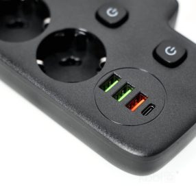Extension cord KOBI LINEA PRO FL 2 sockets+3USB/1USB-C/0,2m black Kobi   Extension cord KOBI LINEA PRO FL 2 sockets+3USB/1USB-C/0,2m black Kobi
