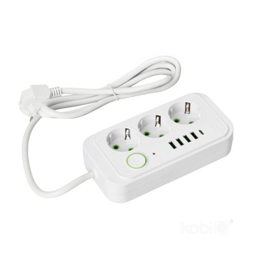 Extension cord KOBI LINEA PRO 3 sockets+4USB/1USB-C/1,5m/Zu+W white Kobi