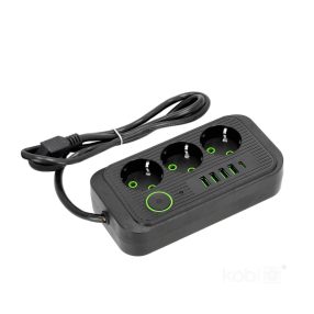 Extension cord KOBI LINEA PRO 3 sockets+4USB/1USB-C/1,5m/Zu+W black Kobi   Extension cord KOBI LINEA PRO 3 sockets+4USB/1USB-C/1,5m/Zu+W black Kobi