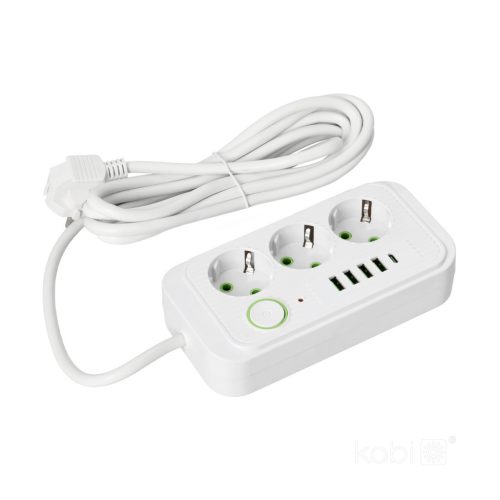 Extension cord KOBI LINEA PRO 3 sockets+4USB/1USB-C/3m/Zu+W white Kobi