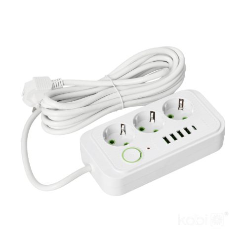 Extension cord KOBI LINEA PRO 3 sockets+4USB/1USB-C/5m/Zu+W white Kobi