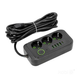 Extension cord KOBI LINEA PRO 3gn+4USB/1USB-C/5m/Zu+W black Kobi   Extension cord KOBI LINEA PRO 3gn+4USB/1USB-C/5m/Zu+W black Kobi