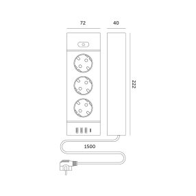 Extension cord KOBI LINEA PRO XC 3 sockets+3USB/1USB-C/1,5m/Zu+W white Kobi   Extension cord KOBI LINEA PRO XC 3 sockets+3USB/1USB-C/1,5m/Zu+W white Kobi