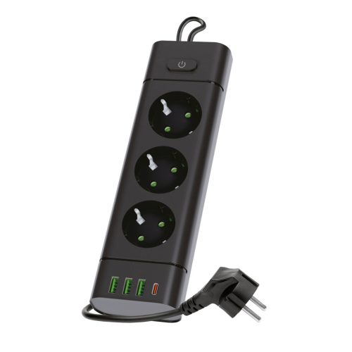 Extension cord KOBI LINEA PRO XC 3 sockets+3USB/1USB-C/1,5m/Zu+W black Kobi