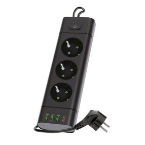 Extension cord KOBI LINEA PRO XC 3 sockets+3USB/1USB-C/3m/Zu+W black Kobi   Extension cord KOBI LINEA PRO XC 3 sockets+3USB/1USB-C/3m/Zu+W black Kobi