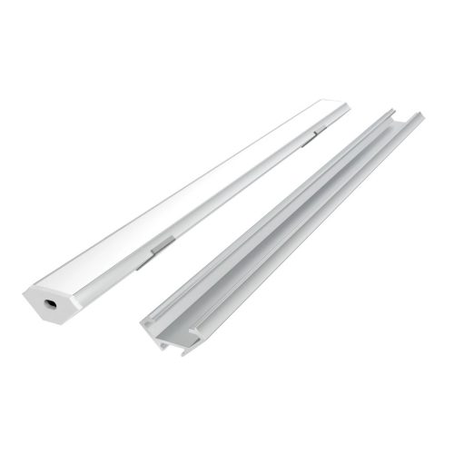 LED line PRIME sarokba illeszthető LED profil szett ezüst - opál fedlappal, rögzítőkkel és végzárókkal