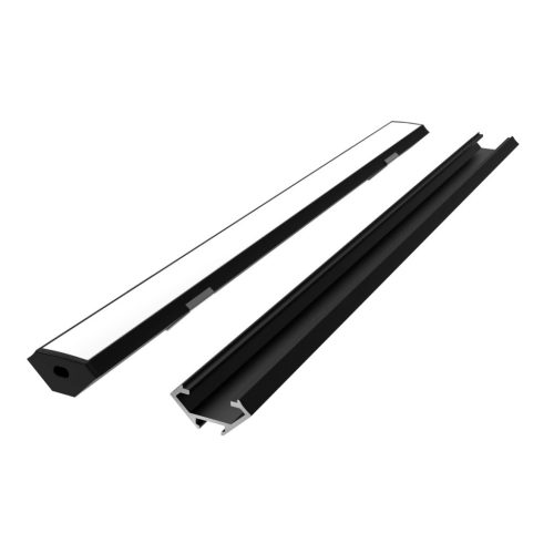 LED line PRIME sarokba illeszthető LED profil szett fekete - opál fedlappal, rögzítőkkel és végzárókkal