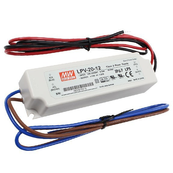 MW LPV-20-12 IP67 141x30x20 mm 12V DC - LEDUP